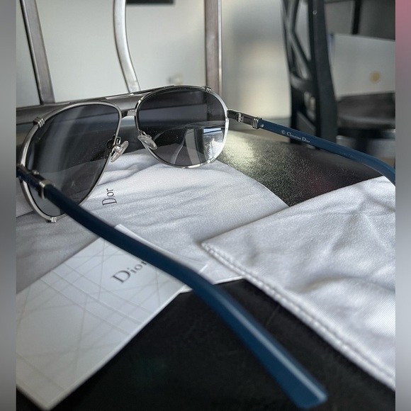 Christian Dior | NWOT womens silver blue polarized DiorChicago2STR sunglasses - Picture 6 of 8
